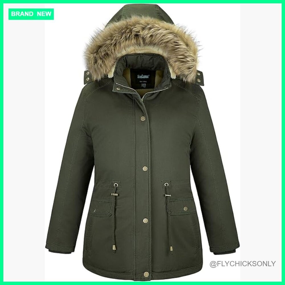 Sherpa Lined Winter Coat with Detachable Hood Plus Size